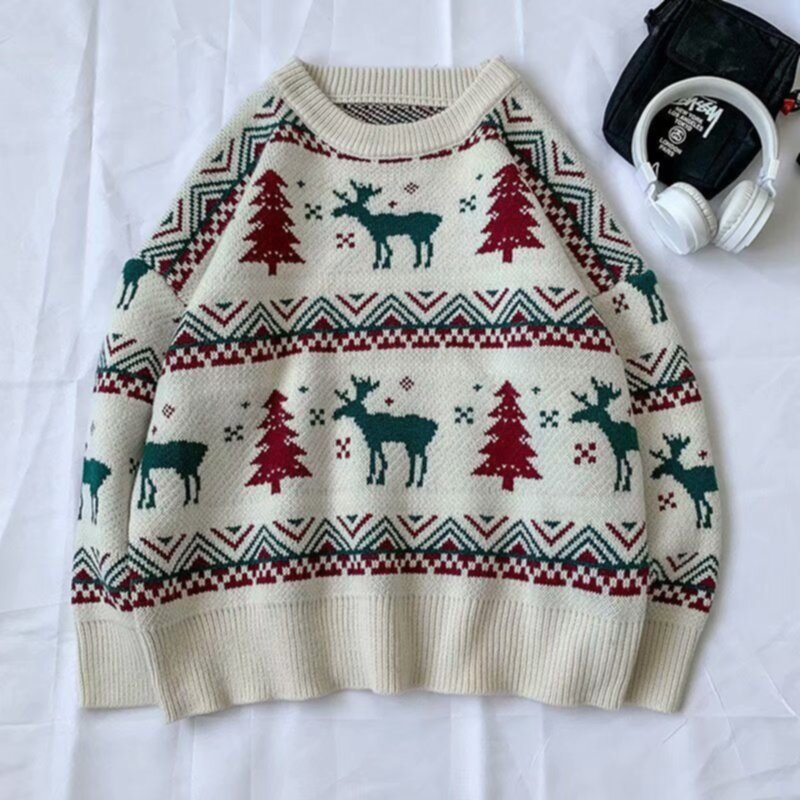 Winter jacquard loose Christmas sweater pullover knitwears